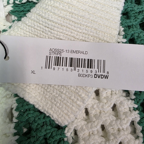 The Drop Women's Tatum Crochet Splitneck Polo Top in Emerald Stripe Size XL - Picture 4 of 7